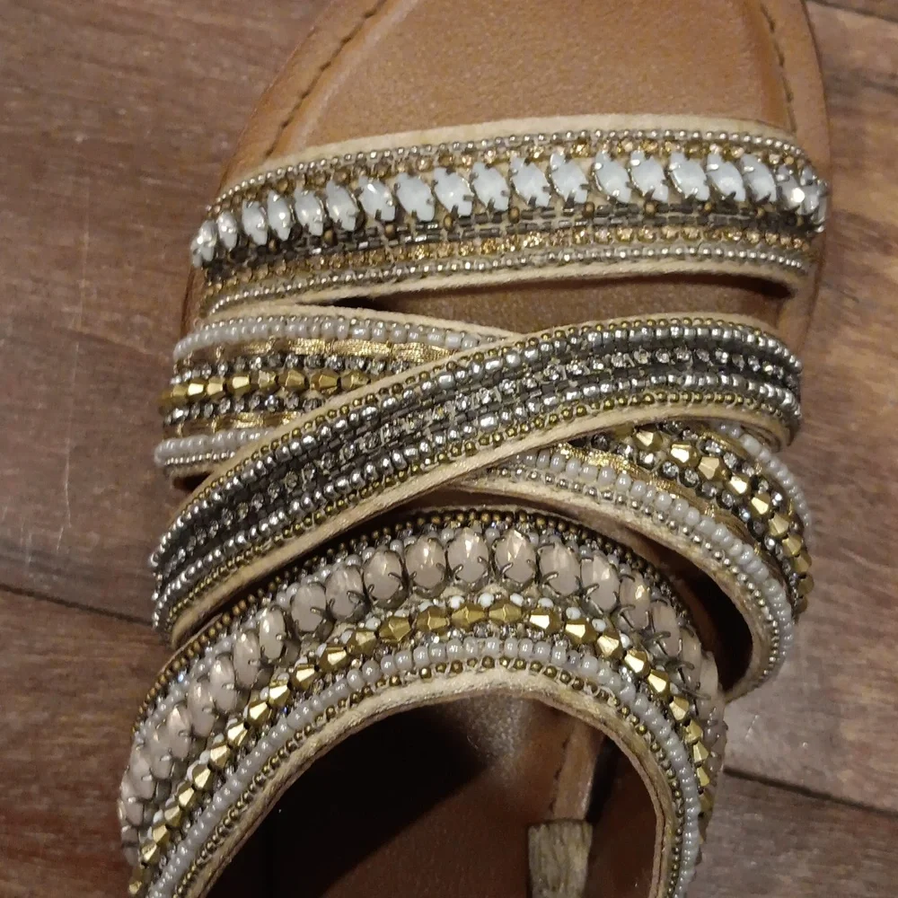 Anthropologie Jasper & Jeera Azille Beaded Leather Slides Sandals size 39 - Picture 6 of 6